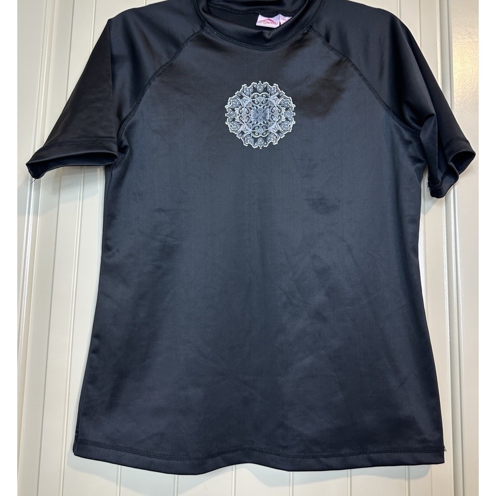 Kanu Surf Top Shirts Women's Black Short Sleeve Rash Guard Shirt UPF 50 Sz L